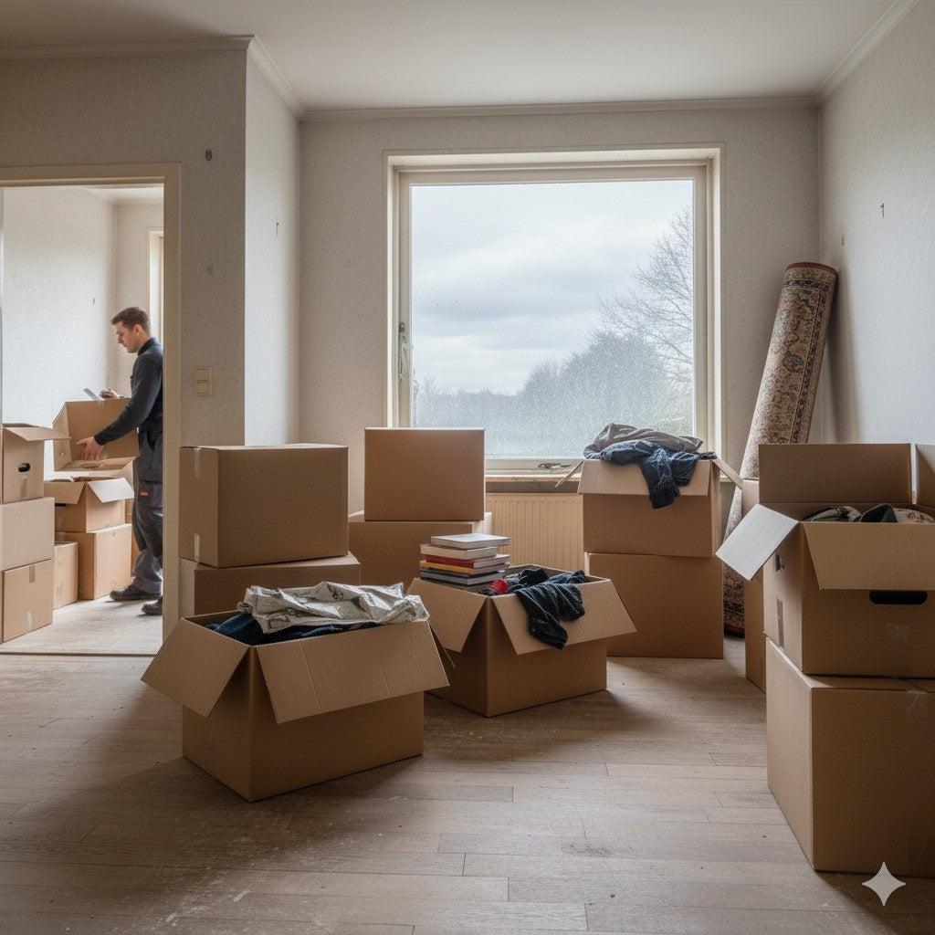 woning ingepakt ter voorbereiding op een ontruiming